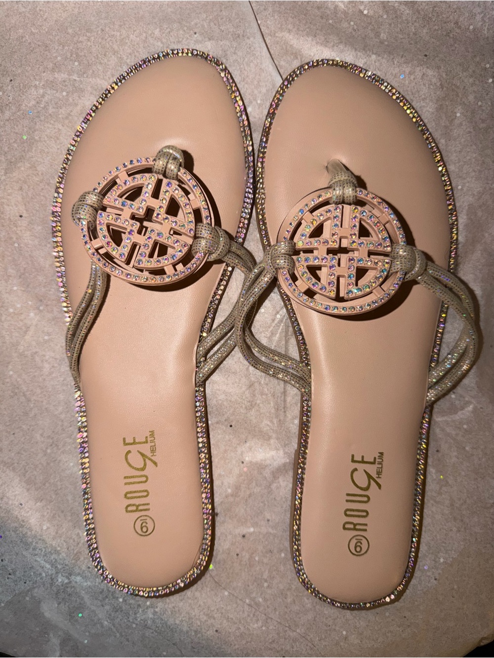 Rouce Nude Crystal-Trim Slide Sandals